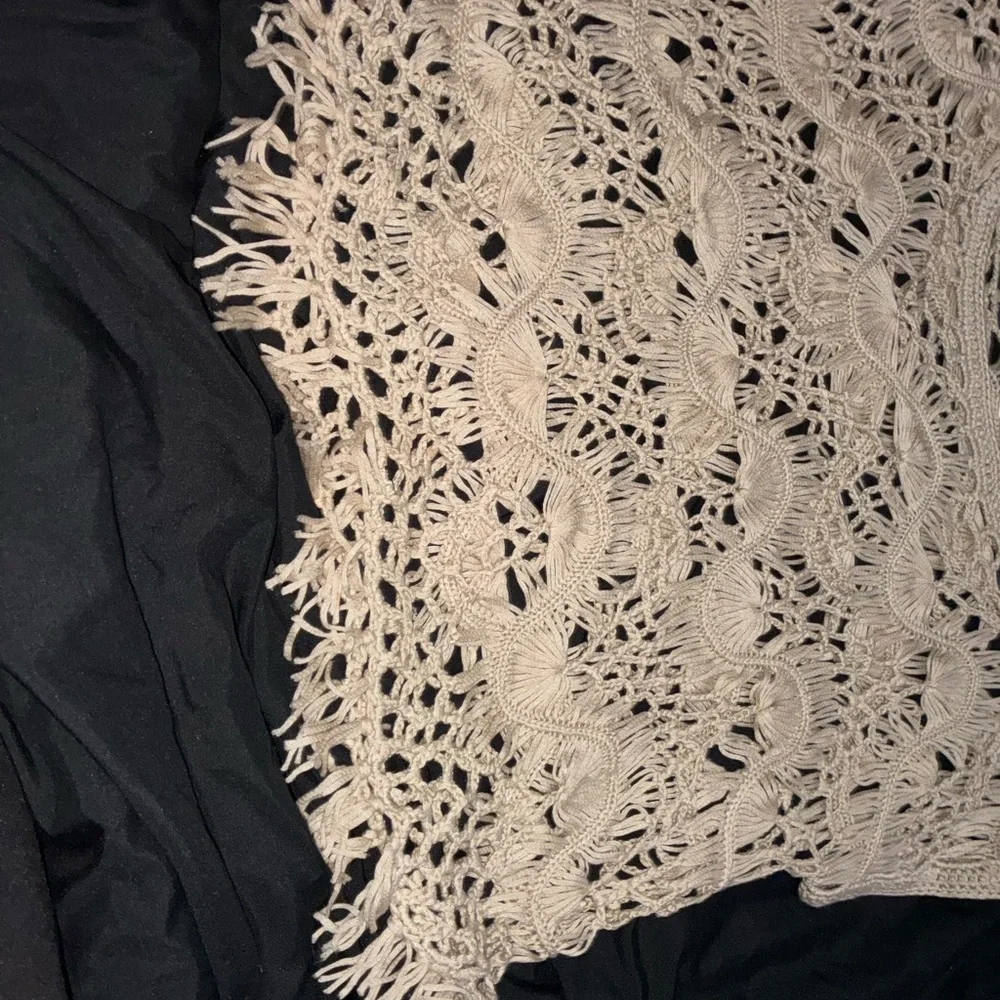 Daytrip Taupe Crochet Fringe Top
